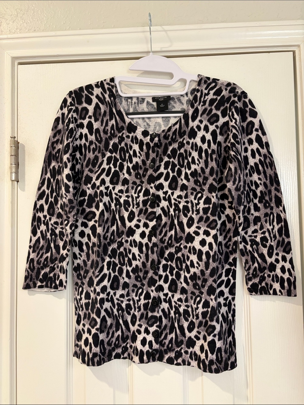 Ann Taylor Black and Gray Leopard Print Cardigan Sweater